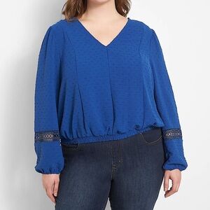 Lane Bryant Women’s Plus Size Classic Long-Sleeve V-Neck Cropped Blue Blouse 22